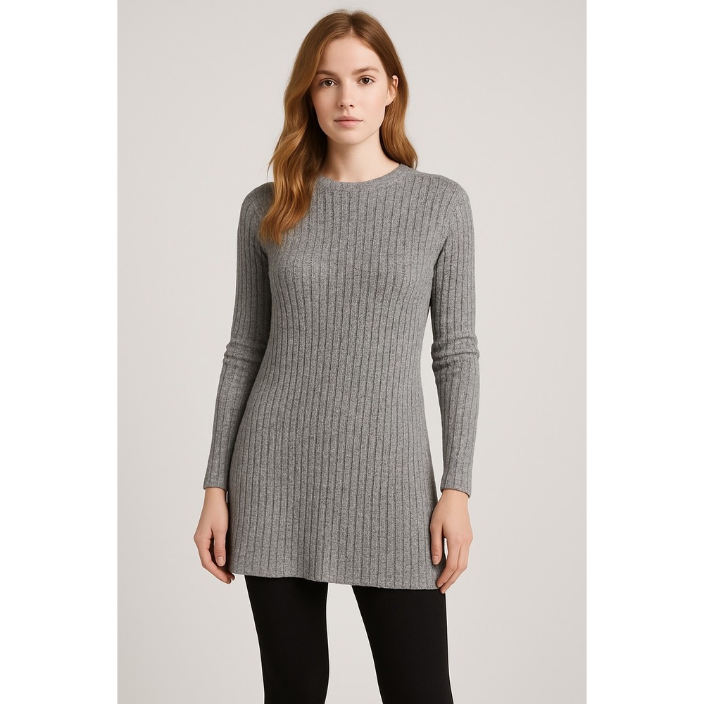 Madewell Ribbed Knit Tunic Sweater Women Small Grey Marled Longline Crewneck